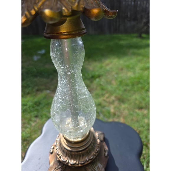 Ornate Glass & Brass Table Lamp w/ Black Lace Tassel Shade - Picture 6 of 7